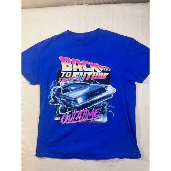 Back to the Future DeLorean Graphic Tee Shirt Royal Blue Mens Medium Universal